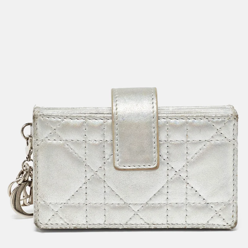 Women's money clip for a DIY - inspired styleDior Silver Cannage Leather Lady Dior 5 Gusset Card Holder..