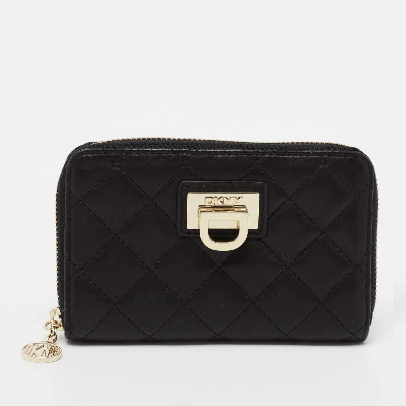 Soft - touch women's money clip for a comfortable grip​Dkny Black Quilted Leather Zip Around Wallet