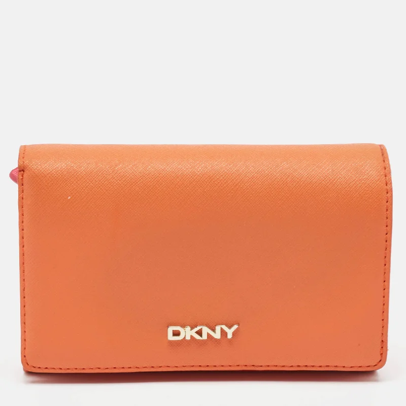 Women's money clip with a double - sided design​Dkny Orang/pink Leather French Flap Wallet