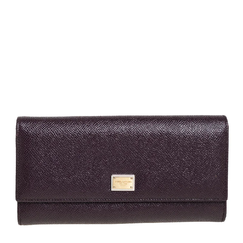 Women's money clip with a floral pattern​Dolce & Gabbana Burgundy Leather Dauphine Continental Wallet..