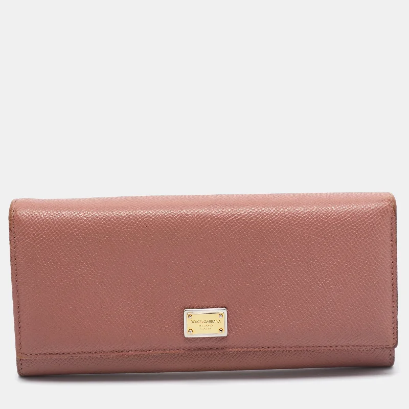 Women's money clip with a keychain attachment​Dolce & Gabbana Dusty Pink Leather Flap Continental Wallet