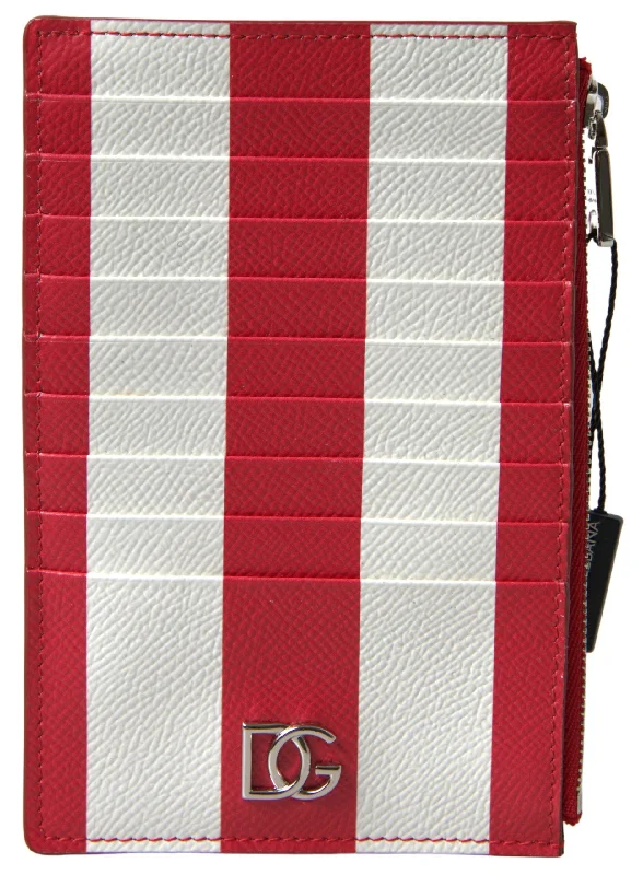 Women's leather money clip with embossed designDolce & Gabbana Elegant Striped Leather Card Women's Holder Women's leather money clip with embossed designDolce & Gabbana Elegant Striped Leather Card Women's Holder