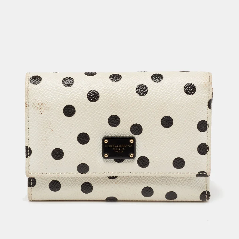 Women's money clip for a night - out on the town​Dolce & Gabbana White/black Polka Dot Print Leather Trifold Compact Wallet