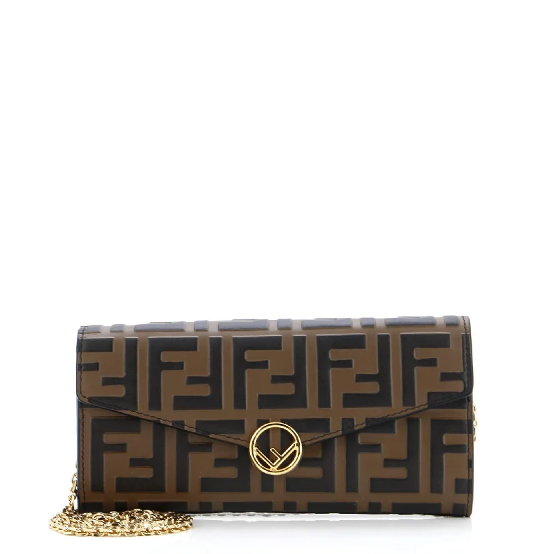 Women's money clip with a swarovski crystal accentF is Fendi Continental Chain Wallet Zucca Embossed Leather Women's money clip with a swarovski crystal accentF is Fendi Continental Chain Wallet Zucca Embossed Leather