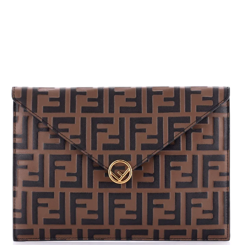 Women's money clip for the modern bohemian styleF is Fendi Envelope Flat Pouch Zucca Embossed Leather Large Women's money clip for the modern bohemian styleF is Fendi Envelope Flat Pouch Zucca Embossed Leather Large