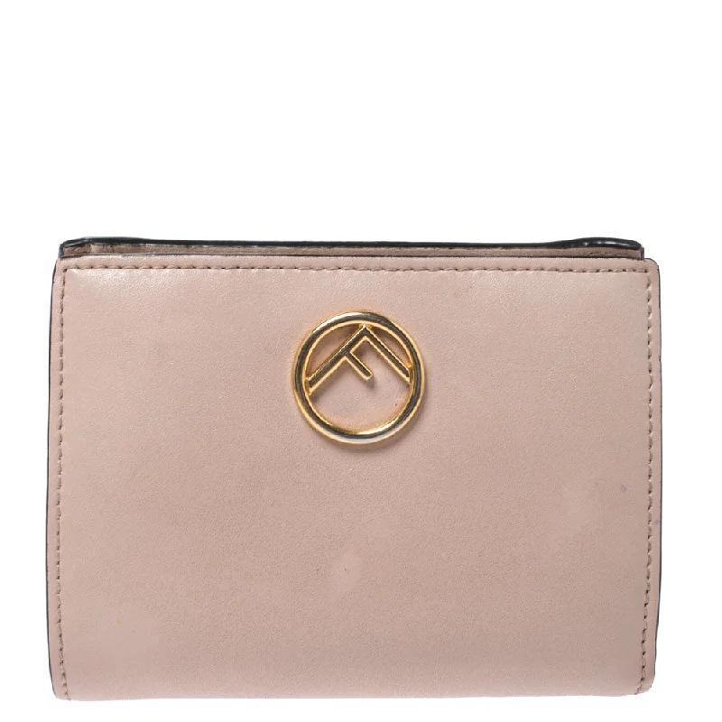 Elegant women's money clip for formal occasions​Fendi Beige Leather Bifold F Is Compact Wallet