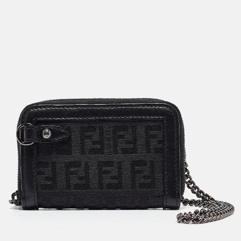 Women's money clip with a secret compartment​Fendi Black Zuchino Canvas And Leather Coin Purse