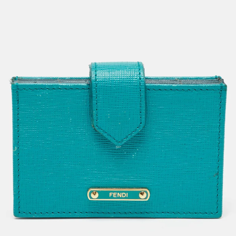 Women's money clip for a statement accessory look​Fendi Green/teal Leather Elite Accordion Card Holder