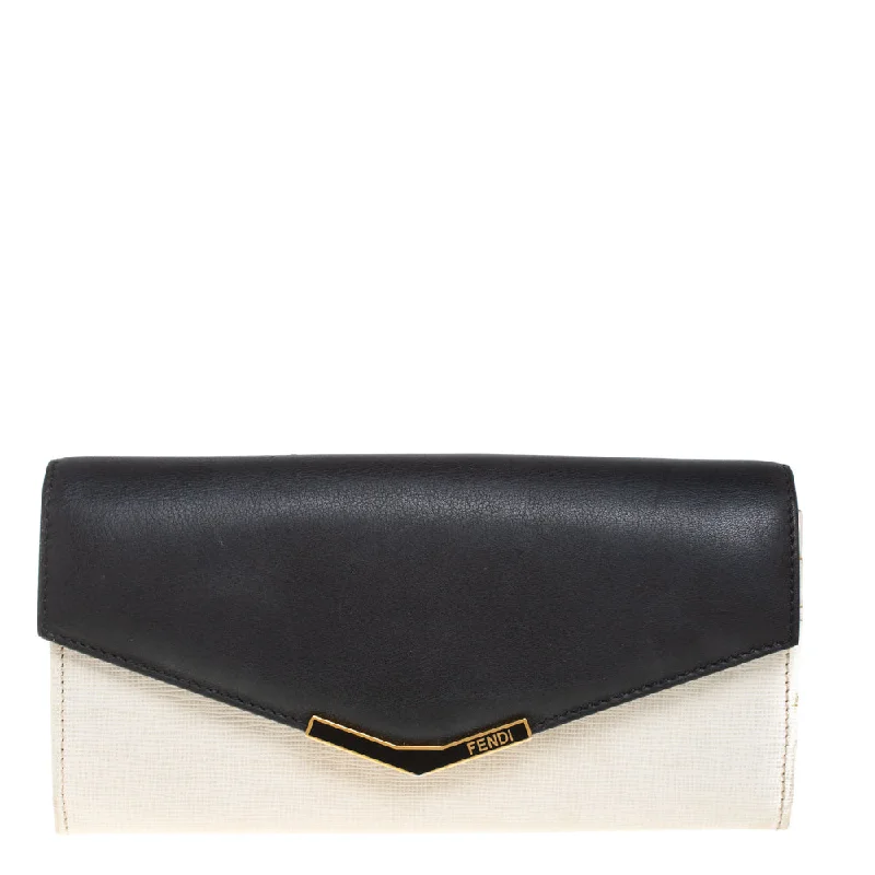 Women's money clip in a pastel color palette​Fendi Off White/black Leather Envelope Continental Wallet..