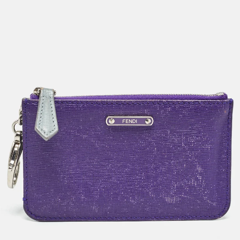 Women's money clip with a tassel for added flair​Fendi Purple/grey Leather Zip Coin Pouch