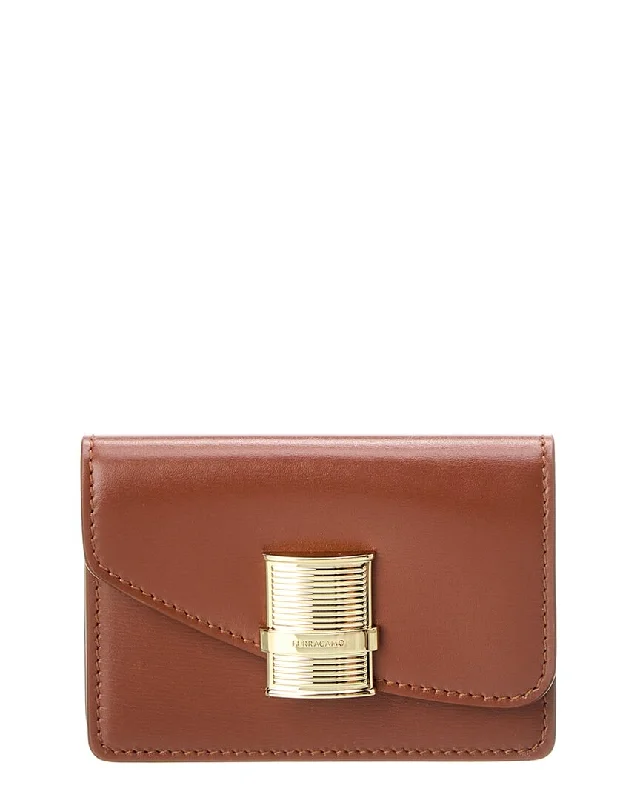 Women's money clip for travel - easy to carry​Ferragamo Fiamma Leather Card Holder