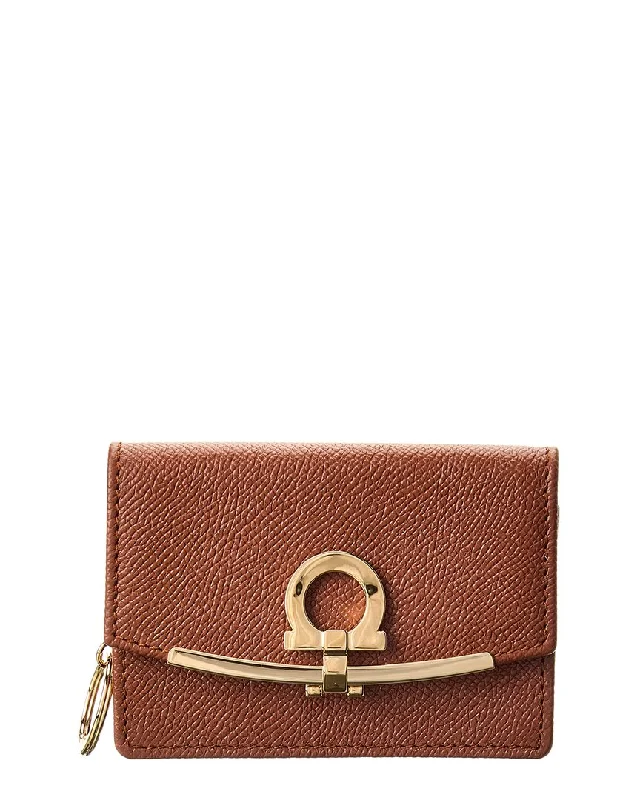 Women's money clip with a faux fur trim​Ferragamo Gancini Leather Card Case