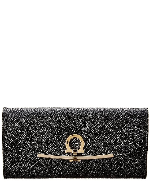 Women's money clip with a fingerprint - resistant finish​Ferragamo Gancini Leather Continental Wallet
