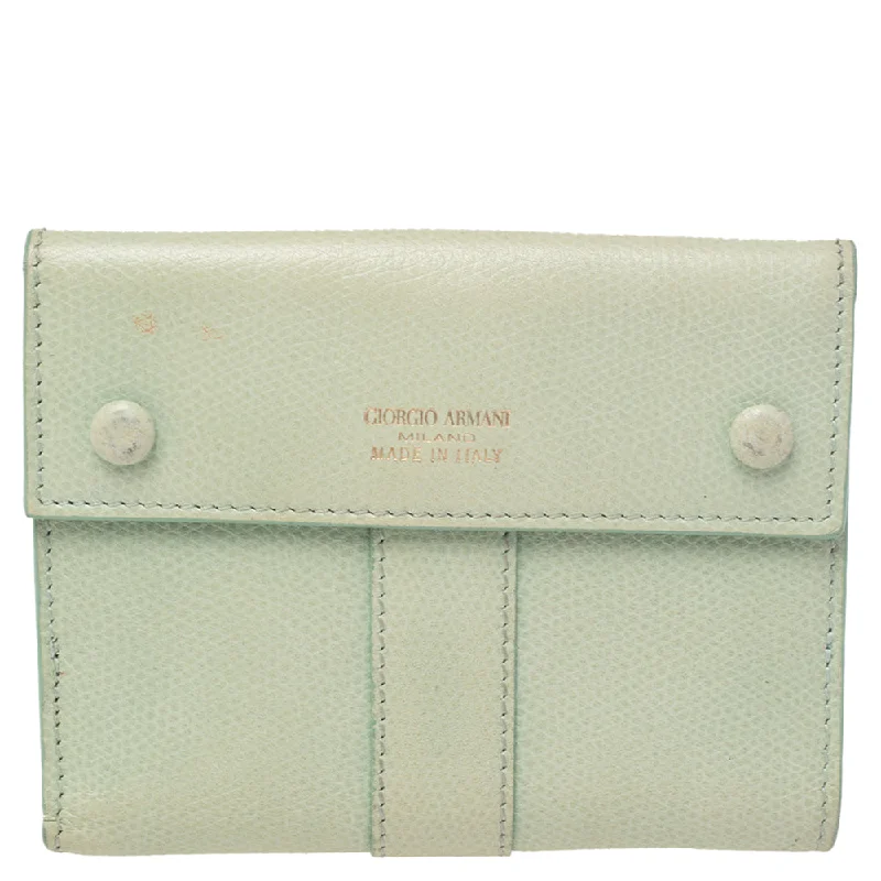 Women's money clip with a magnetic closure​Giorgio Armani Green Leather French Wallet