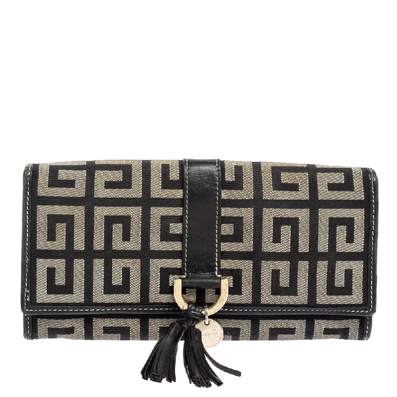 Women's money clip with a quilted texture​Givenchy Black/grey Monogram Canvas And Leather Continental Wallet