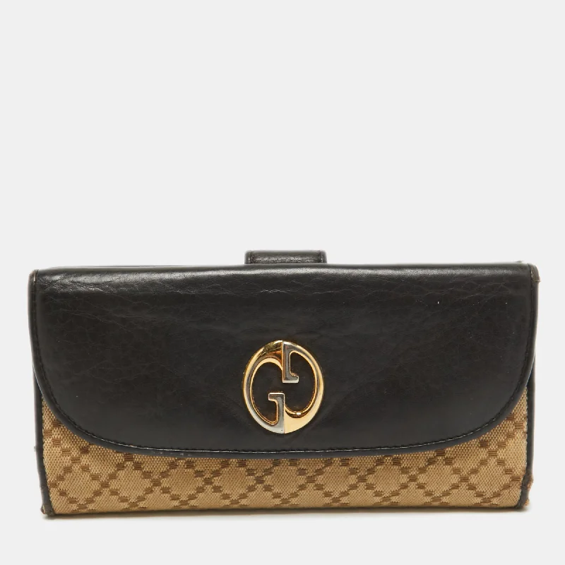 Women's money clip with a built - in card holderGucci Beige/black Diamante Canvas And Leather 1973 Continental Wallet Women's money clip with a built - in card holderGucci Beige/black Diamante Canvas And Leather 1973 Continental Wallet