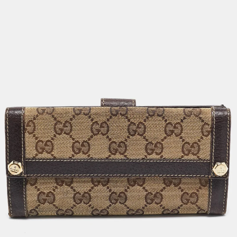 Women's money clip for a back - to - school accessory​Gucci Beige/brown Gg Canvas And Leather Charmy Continental Wallet