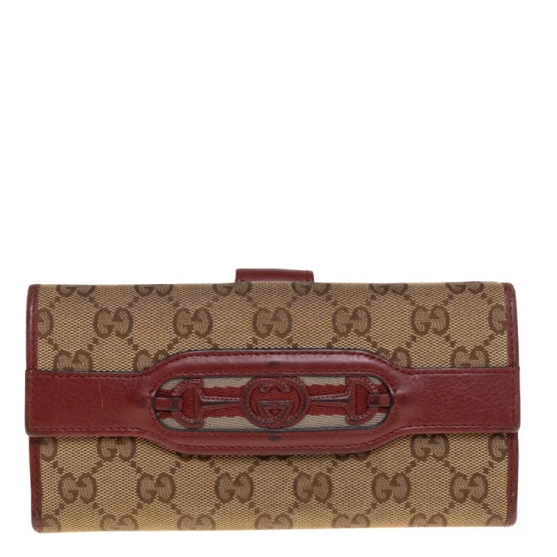 Vintage - style women's money clip for retro enthusiasts​Gucci Beige/copper Gg Canvas And Leather Flap Continental Wallet