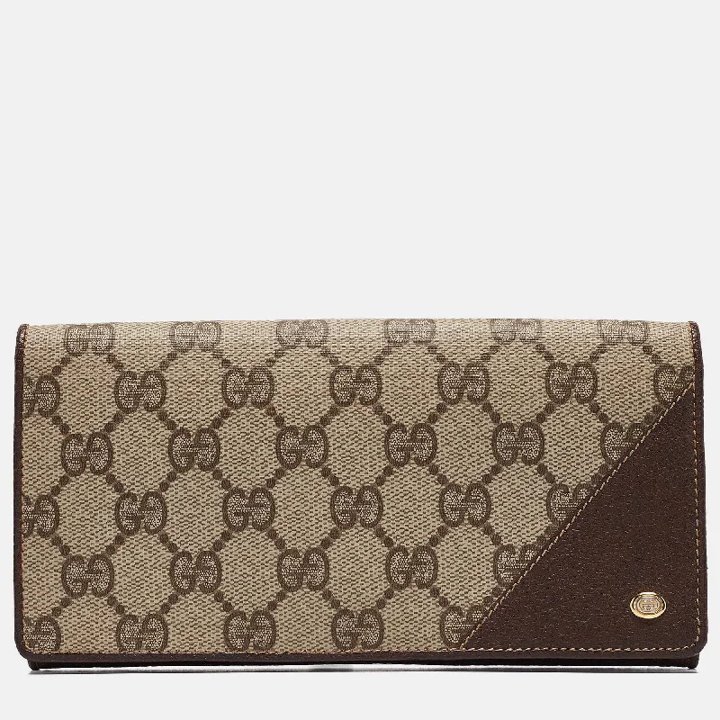 Women's money clip in a pastel color palette​Gucci Brown/beige Gg Supreme Canvas And Leather Bifold Continental Wallet
