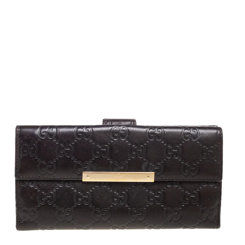 Sustainable women's money clip made from recycled materials​Gucci Dark Brown Guccissima Leather Flap Continental Wallet..