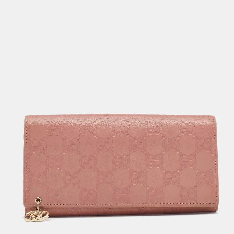 Women's money clip in a metallic sheen finish​Gucci Pink Guccissima Leather Interlocking G Continental Wallet