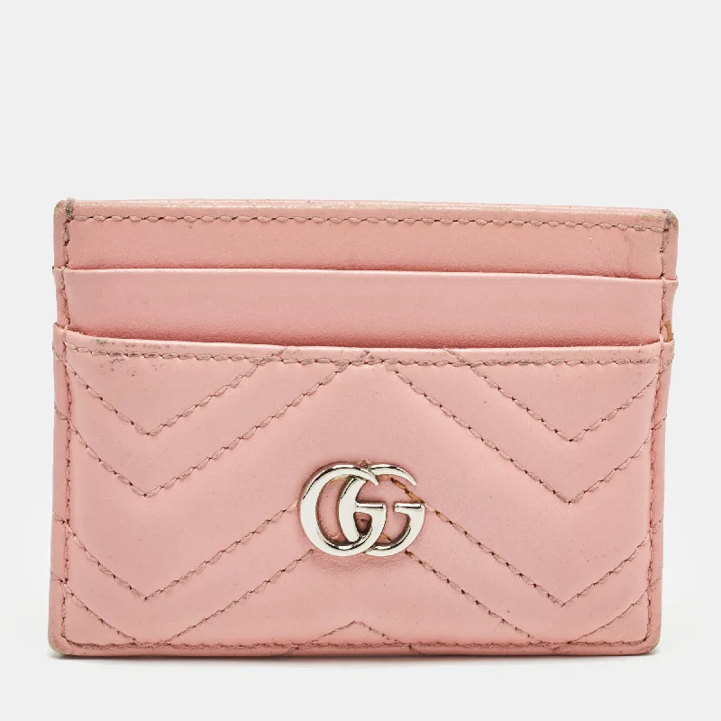 Women's money clip for a night - out on the town​Gucci Pink Matelassé Leather Gg Marmont Card Holder..