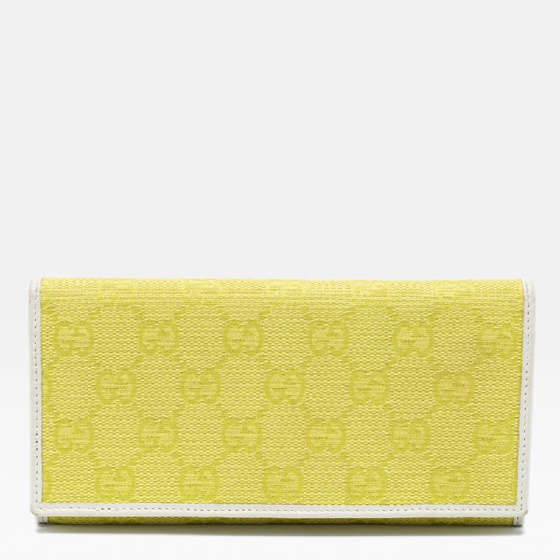 Elegant women's money clip for formal occasions​Gucci Yellow/white Gg Canvas And Leather Continental Wallet