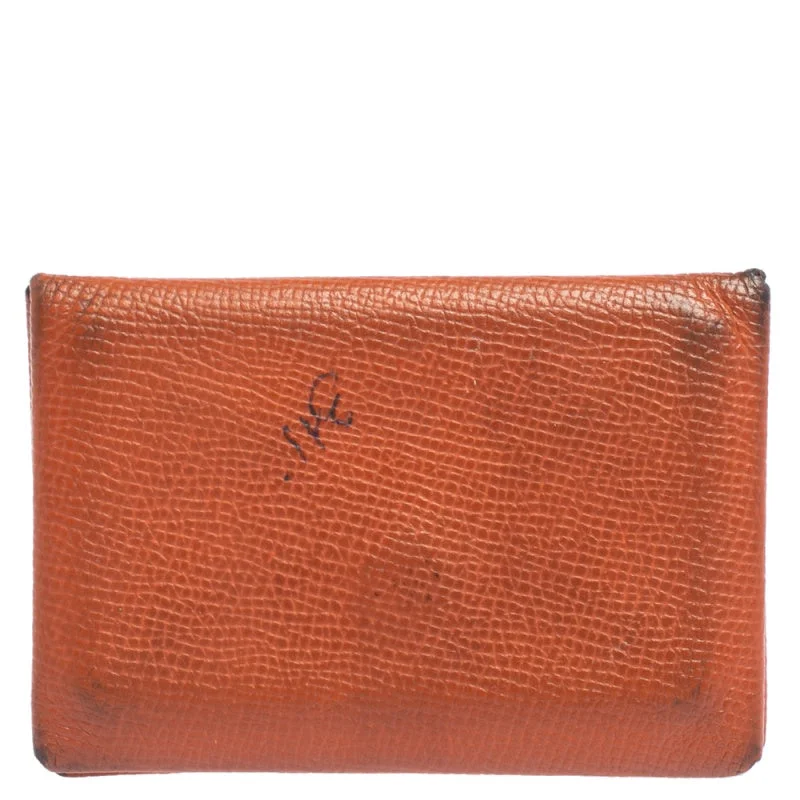 Women's money clip for a night - out on the town​Hermès  Orange Epsom Leather Calvi Card Holder