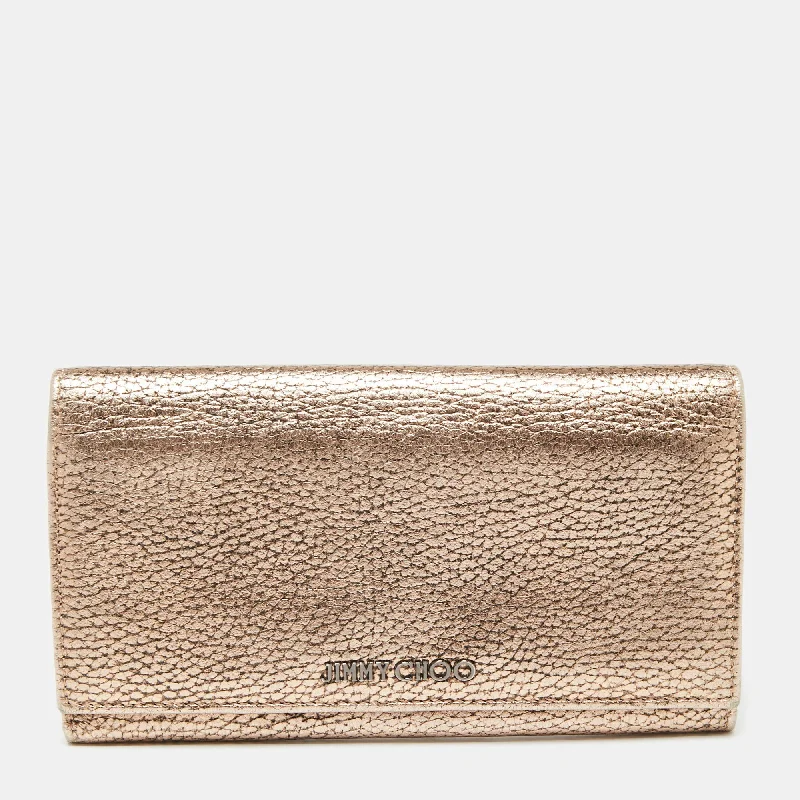 Women's money clip with a faux fur trim​Jimmy Choo Metallic Rose Gold Leather Flap Continental Wallet