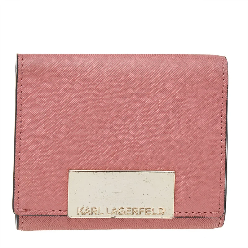 Women's money clip in a trendy geometric shapeKarl Lagerfeld Pink Saffiano Leather Trifold Wallet.. Women's money clip in a trendy geometric shapeKarl Lagerfeld Pink Saffiano Leather Trifold Wallet..