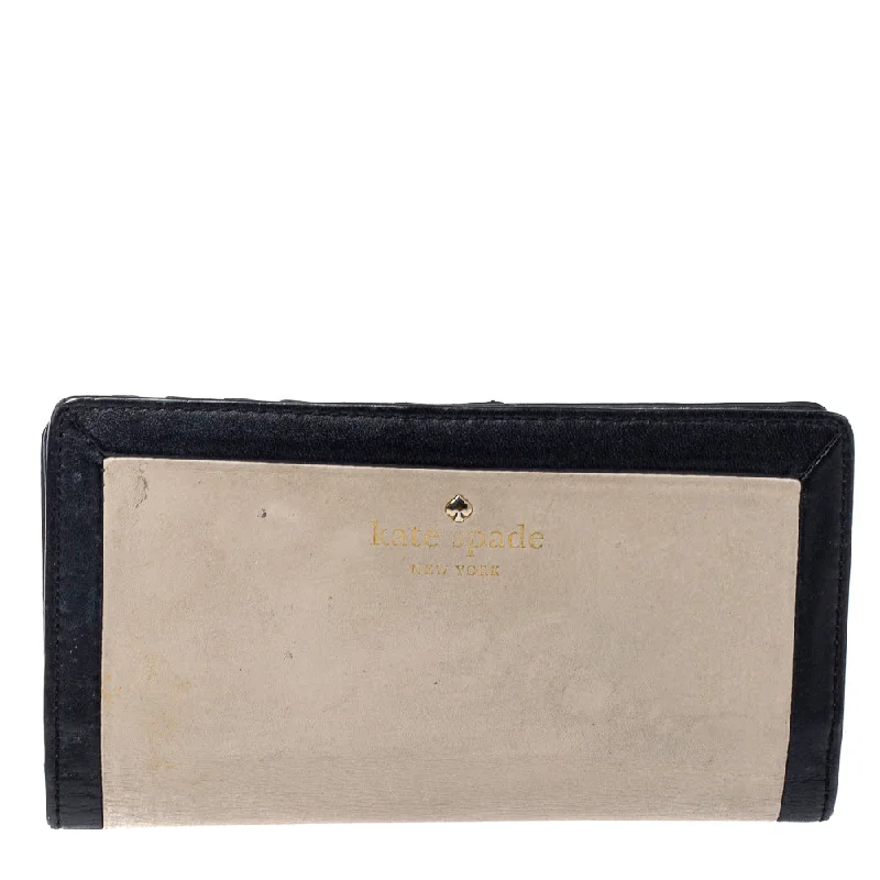 Women's money clip with a scalloped edge​Kate Spade Beige/black Leather Long Wallet
