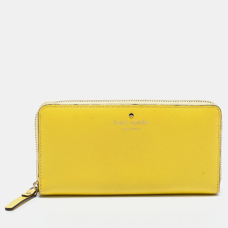 Women's leather money clip with embossed design​Kate Spade Yellow Leather Zip Around Wallet