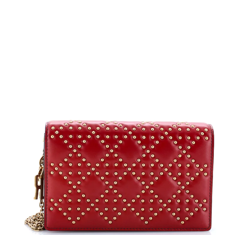 Sparkly women's money clip with rhinestones​Lady Dior Wallet on Chain Pouch Cannage Studded Lambskin