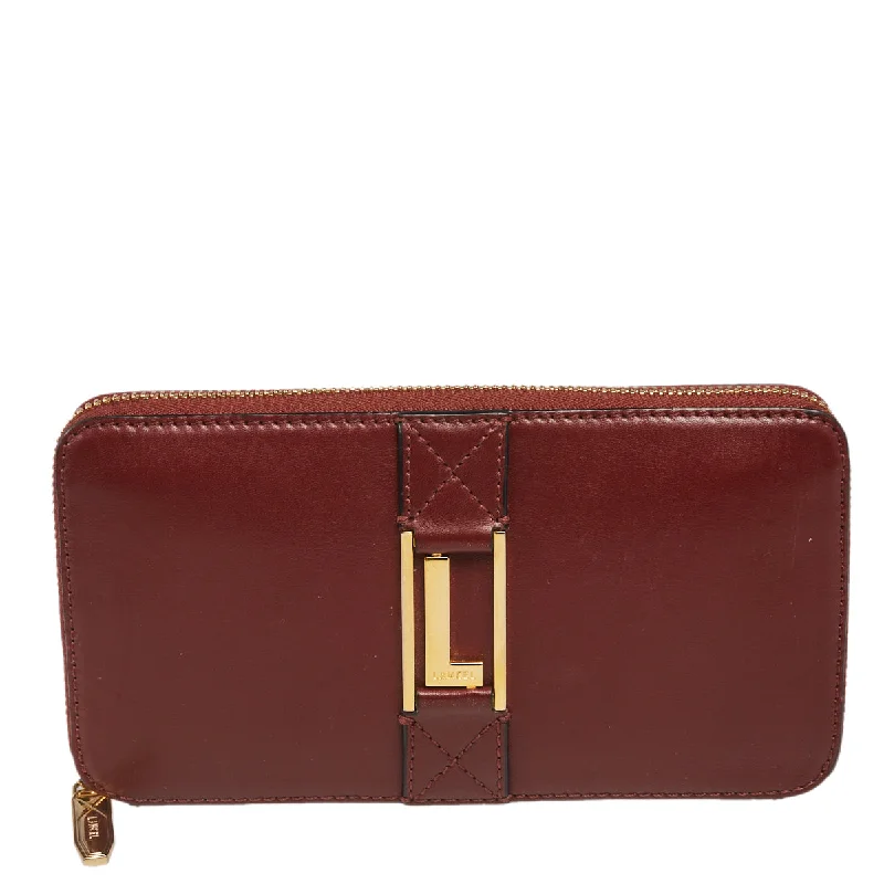 Sustainable women's money clip made from recycled materials​Lancel Burgundy Leather Logo Zip Around Wallet