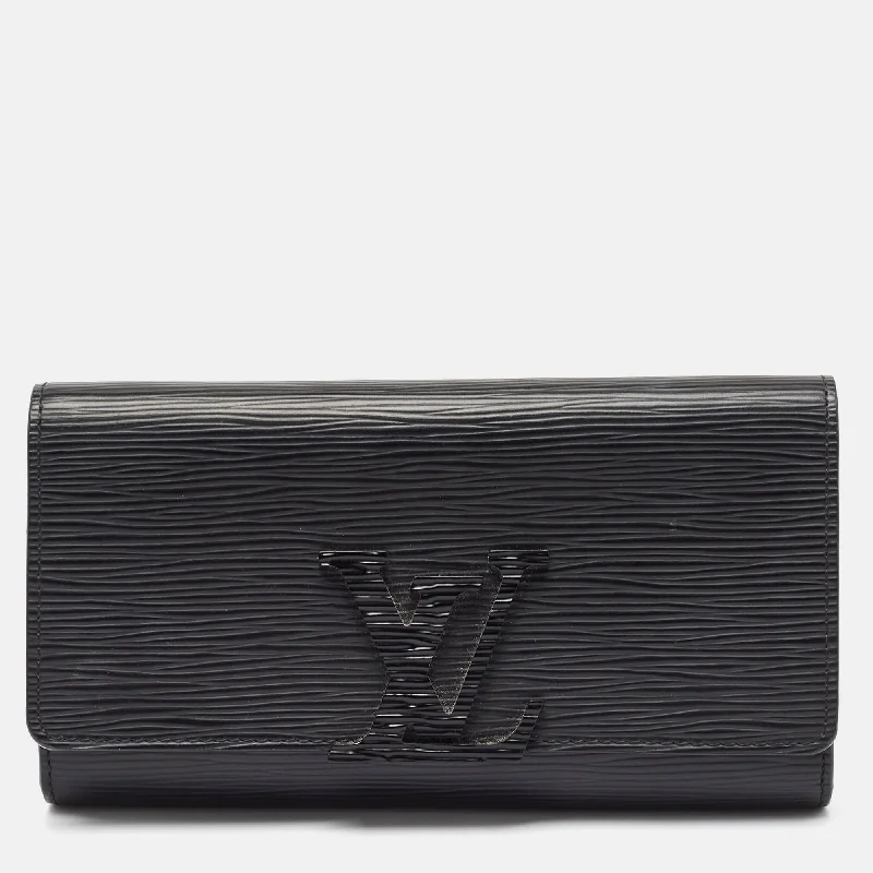 Women's money clip with a leather - wrapped metal core​Louis Vuitton Black Epi Leather Louise Wallet