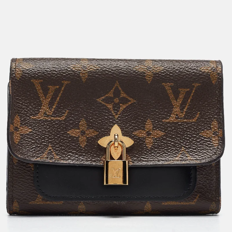 Sparkly women's money clip with rhinestones​Louis Vuitton Black Monogram Canvas And Leather Flower Lock Wallet