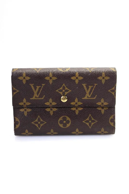 Women's leather money clip with embossed design​Louis Vuitton Womens Monogram Canvas Etui Papier Folded Snap Button Wallet Brown