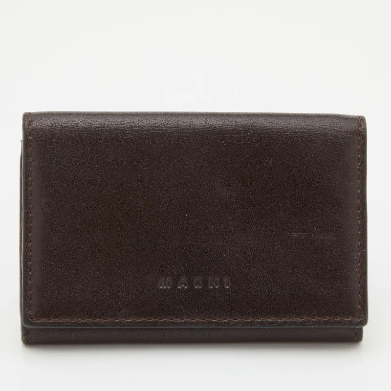 Women's money clip with a scalloped edge​Marni Dark Brown Leather Card Holder