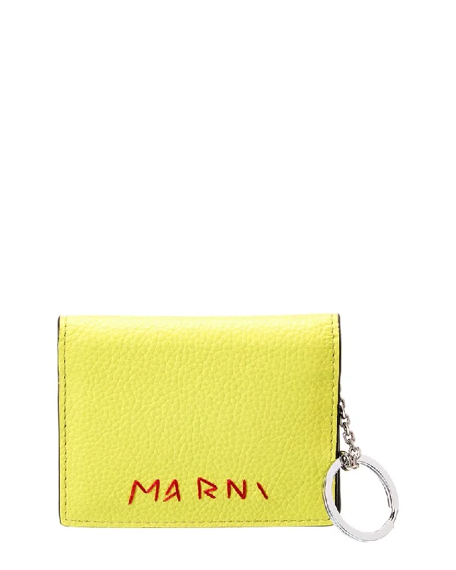 Women's money clip with a faux fur trim​Marni Logo Leather Card Case
