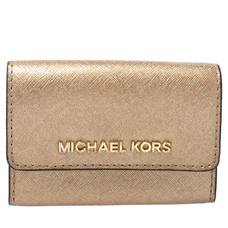 Women's money clip with a keychain attachment​Michael Kors Metallic Gold Leather Flap Card Holder