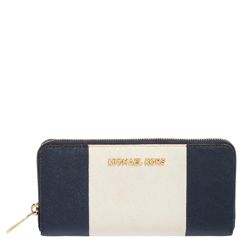 Women's money clip with a floral patternMichael Kors White/blue Leather Jet Set Zip Around Wallet.. Women's money clip with a floral patternMichael Kors White/blue Leather Jet Set Zip Around Wallet..