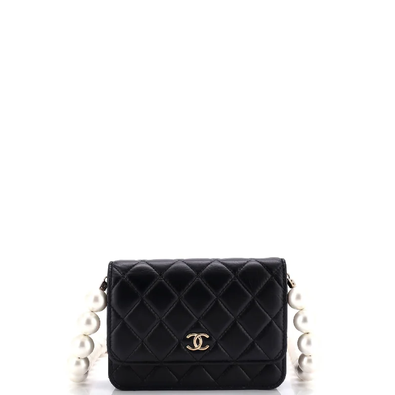 Vintage - style women's money clip for retro enthusiastsPearl Strap CC Wallet on Chain Quilted Calfskin Mini Vintage - style women's money clip for retro enthusiastsPearl Strap CC Wallet on Chain Quilted Calfskin Mini