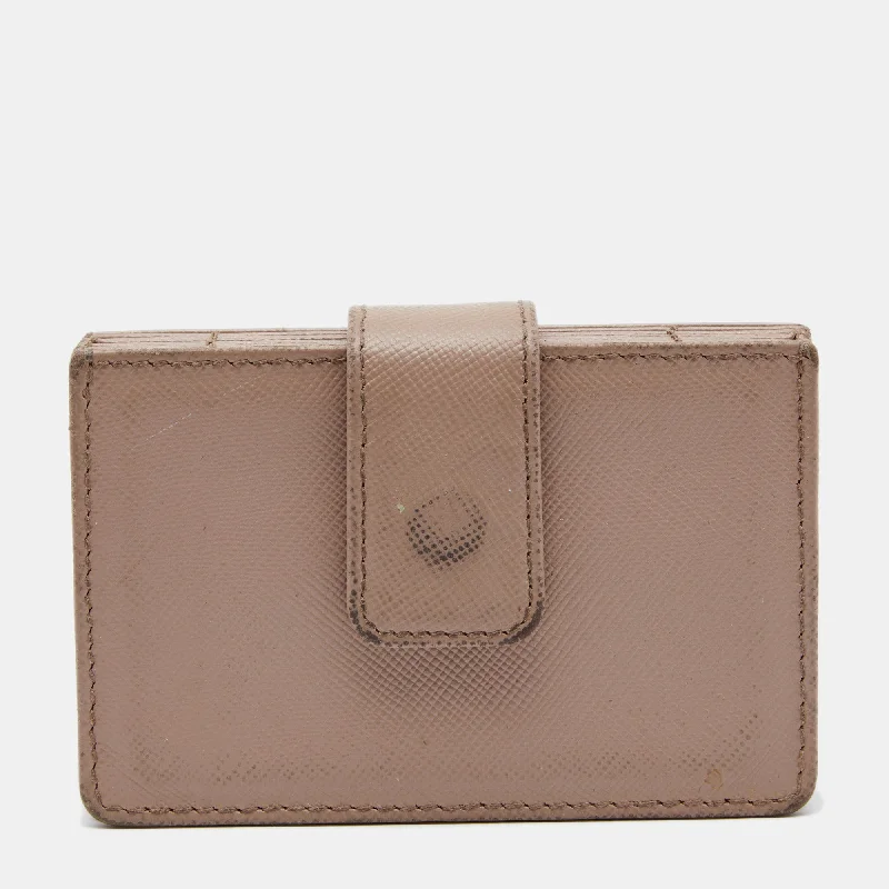 Women's money clip with a double - sided design​Prada Beige Saffiano Leather 5 Gusset Card Holder..