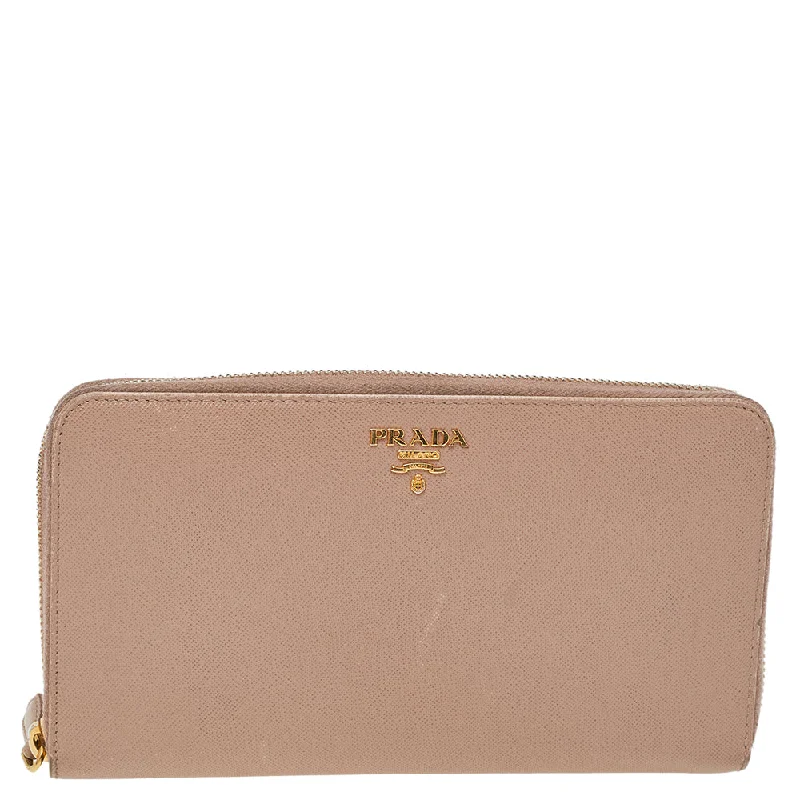 Women's money clip with a heart - shaped cutout​Prada Cream Saffiano Leather Zip Around Wallet..