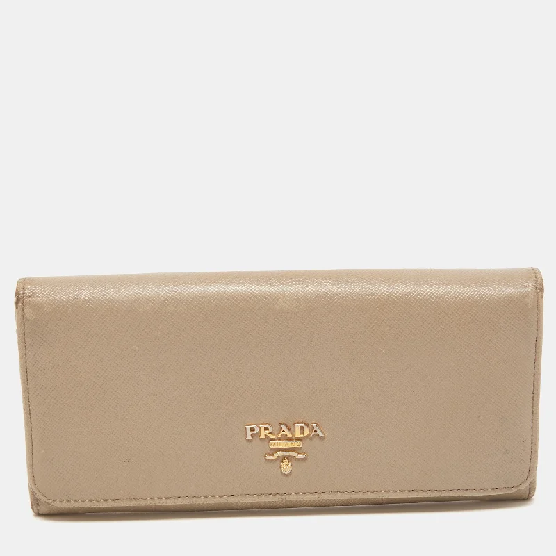 Women's money clip for a night - out on the town​Prada Dark Beige Saffiano Leather Flap Continental Wallet