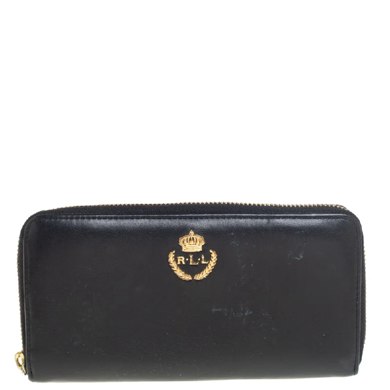 Women's money clip for the modern bohemian style​Ralph Lauren Black Leather Zip Around Wallet