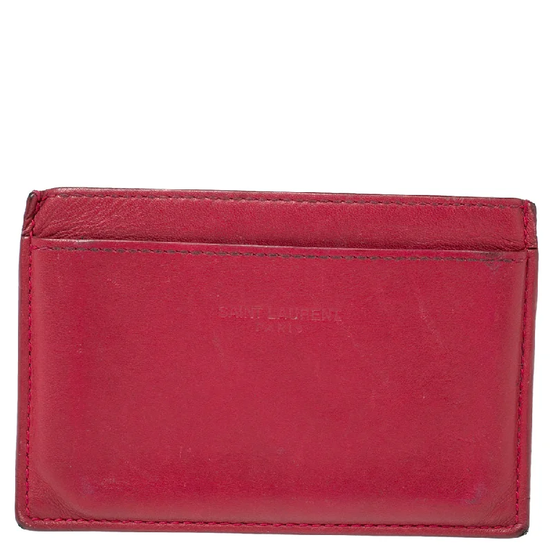 Women's money clip with a fingerprint - resistant finish​Saint Laurent Fuchsia Leather Card Holder..