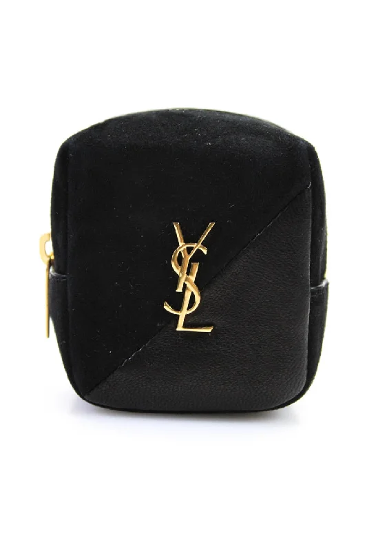 Women's money clip for a sporty - chic outfit​Saint Laurent Suede Jamie Cube Charm Pouch Bag Black Leather Suede
