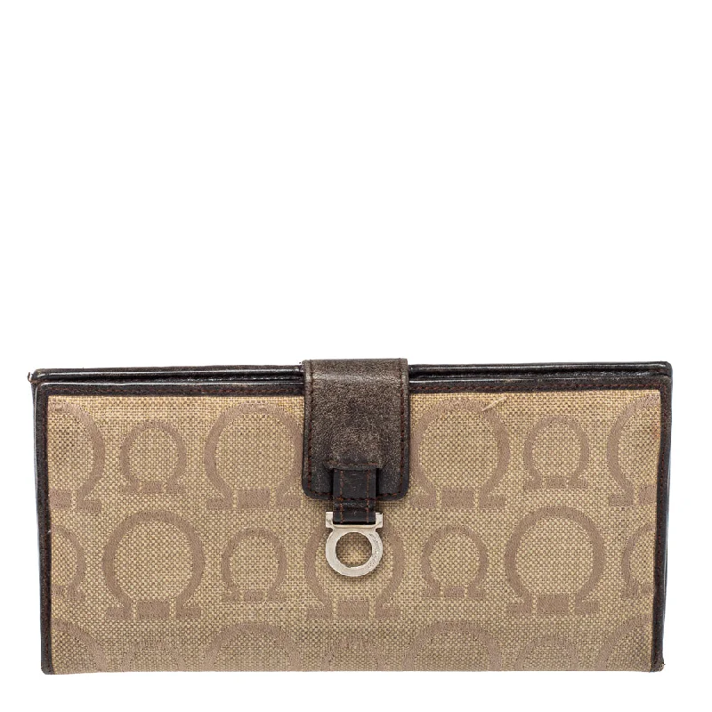 Women's money clip for plus - size handbags​Salvatore Ferragamo Beige/brown Gancini Canvas And Leather Wallet