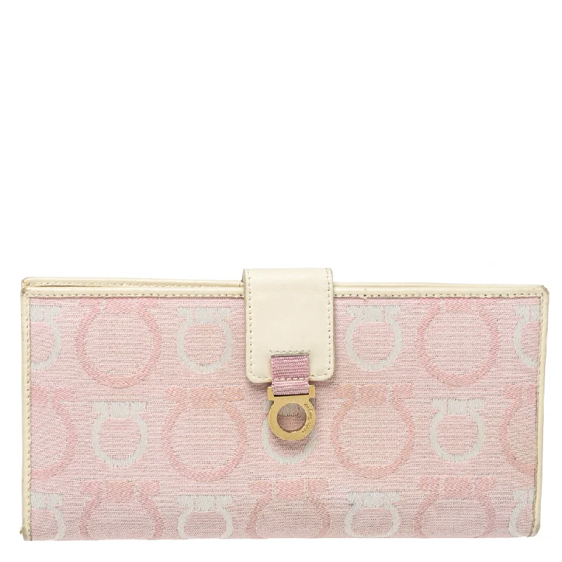 Women's money clip with a swarovski crystal accent​Salvatore Ferragamo Pink/cream Gancini Canvas And Leather Wallet